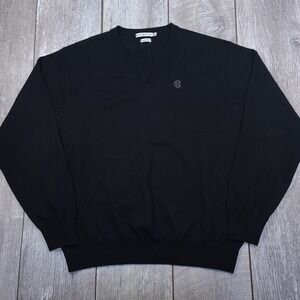 Peter Millar Sweater Mens XL Black 100% Merino Wool V-Neck Monogram Pullover